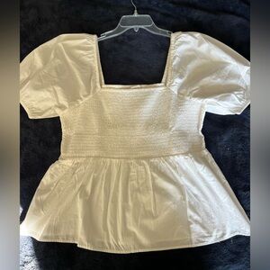 LOFT White Smocked Blouse